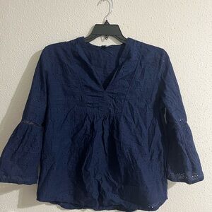 Izod Navy Eyelet Peasant Blouse